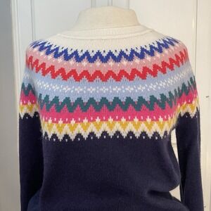 Boden Women Emma Fair Isle Navy Blue Sweater S Knitted Wool Alpaca Nordic